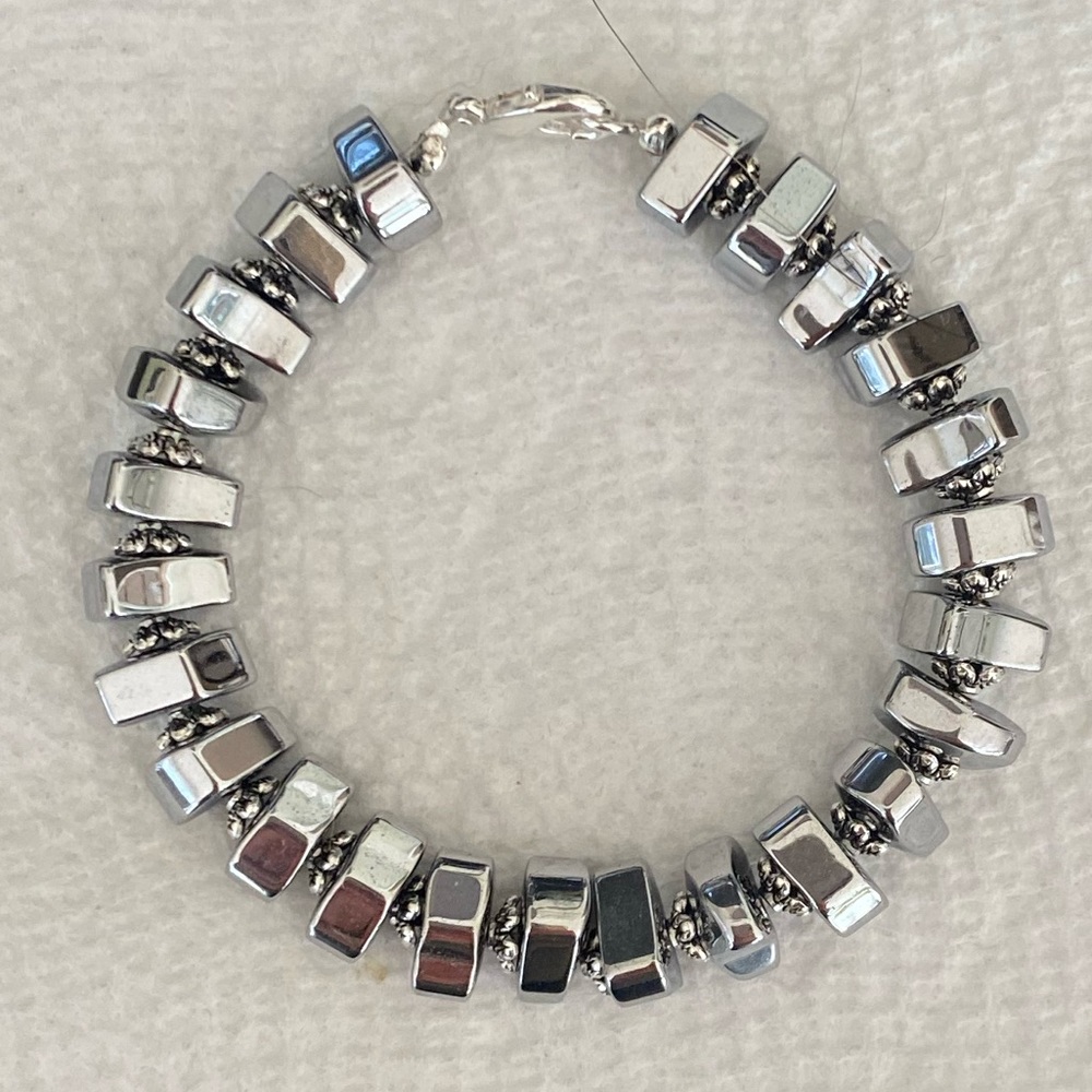 Hematite and Silver Tone Accents Bracelet 7.25 Inches